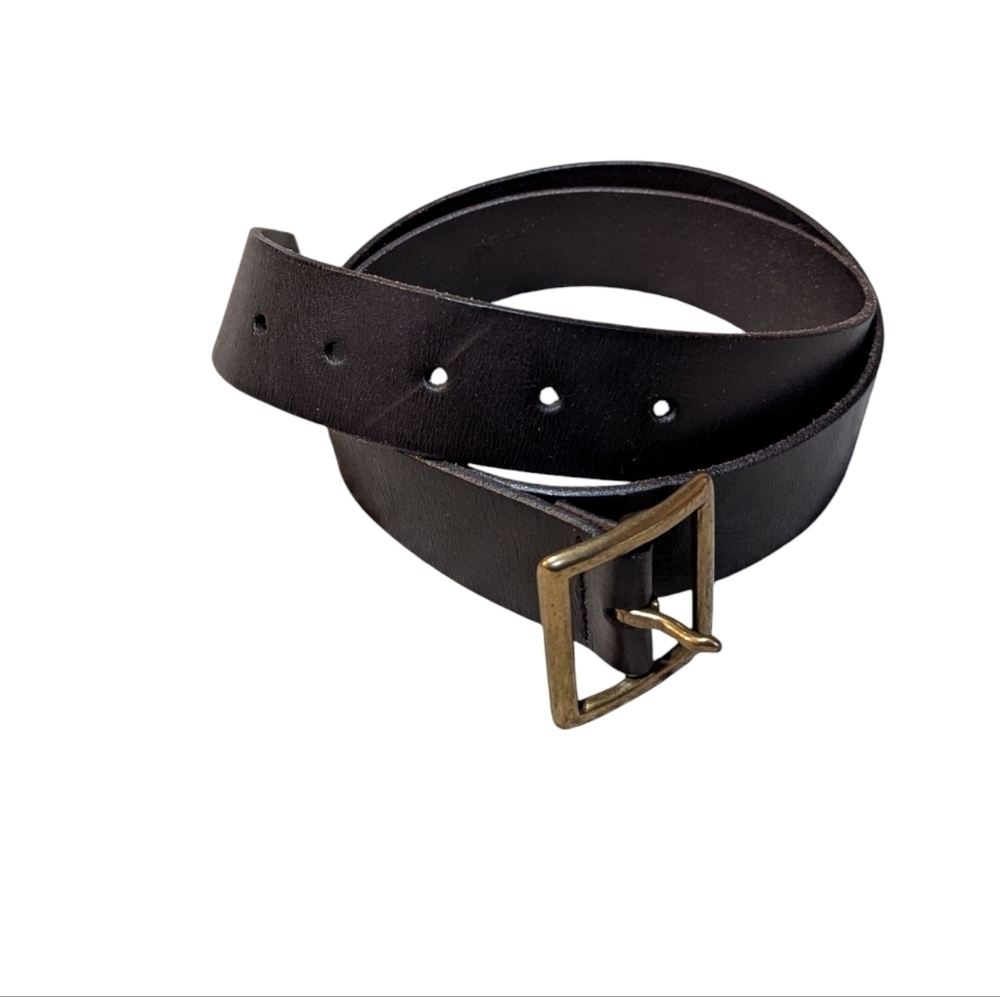 Gap Brown Leather Belt Bronze Buckle size 34 Preppy Classic Neutral